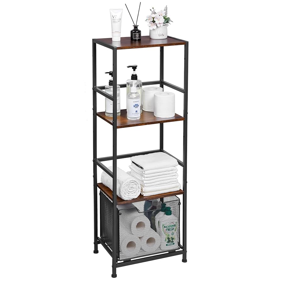 Amazon.com: 4-Tier Iron Wood Bathroom Storage Shelves